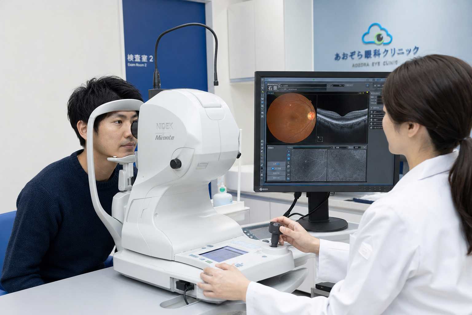 眼底カメラによる眼底撮影
