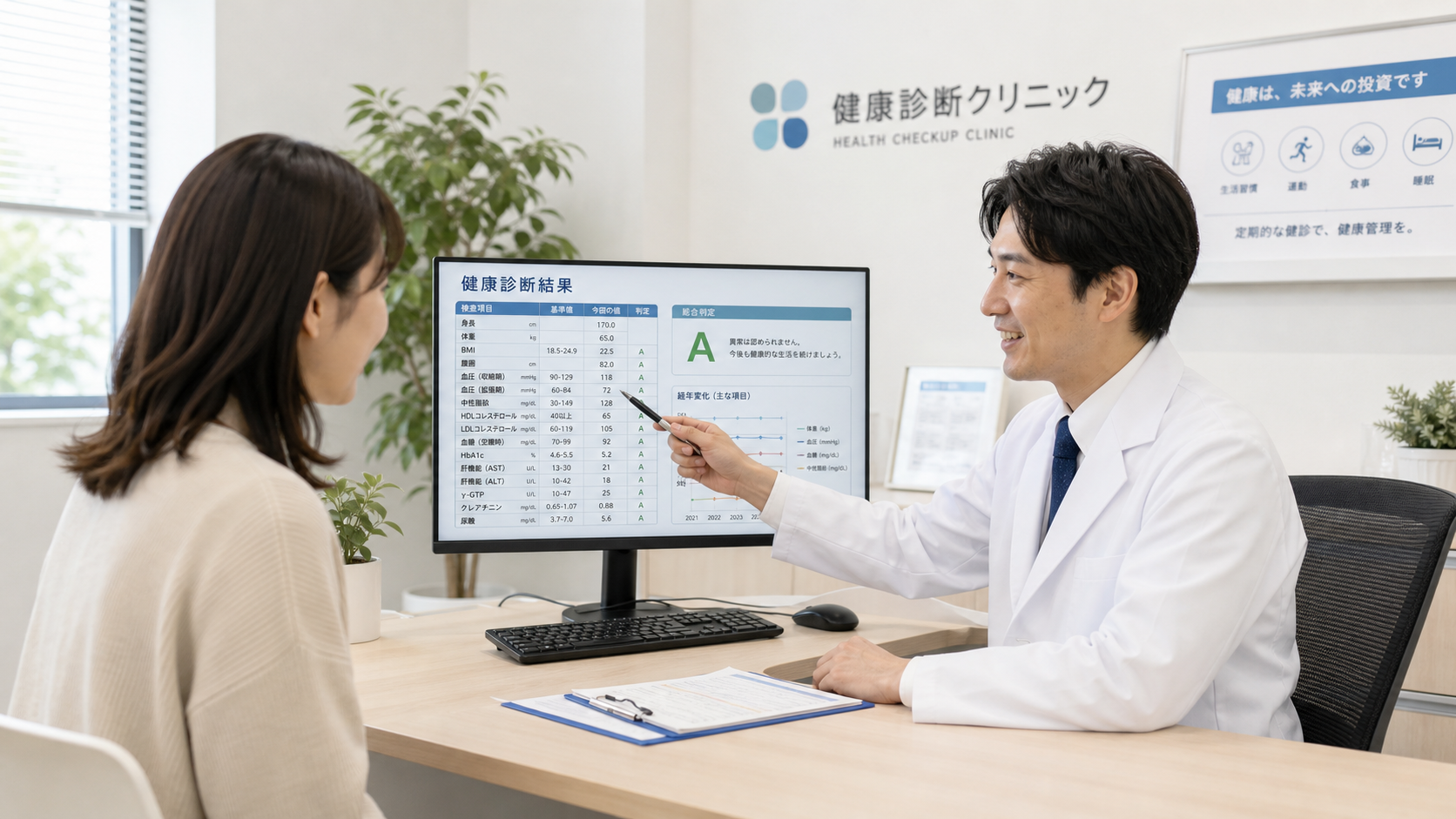 健診の診察シーン。医師が患者を診察している様子