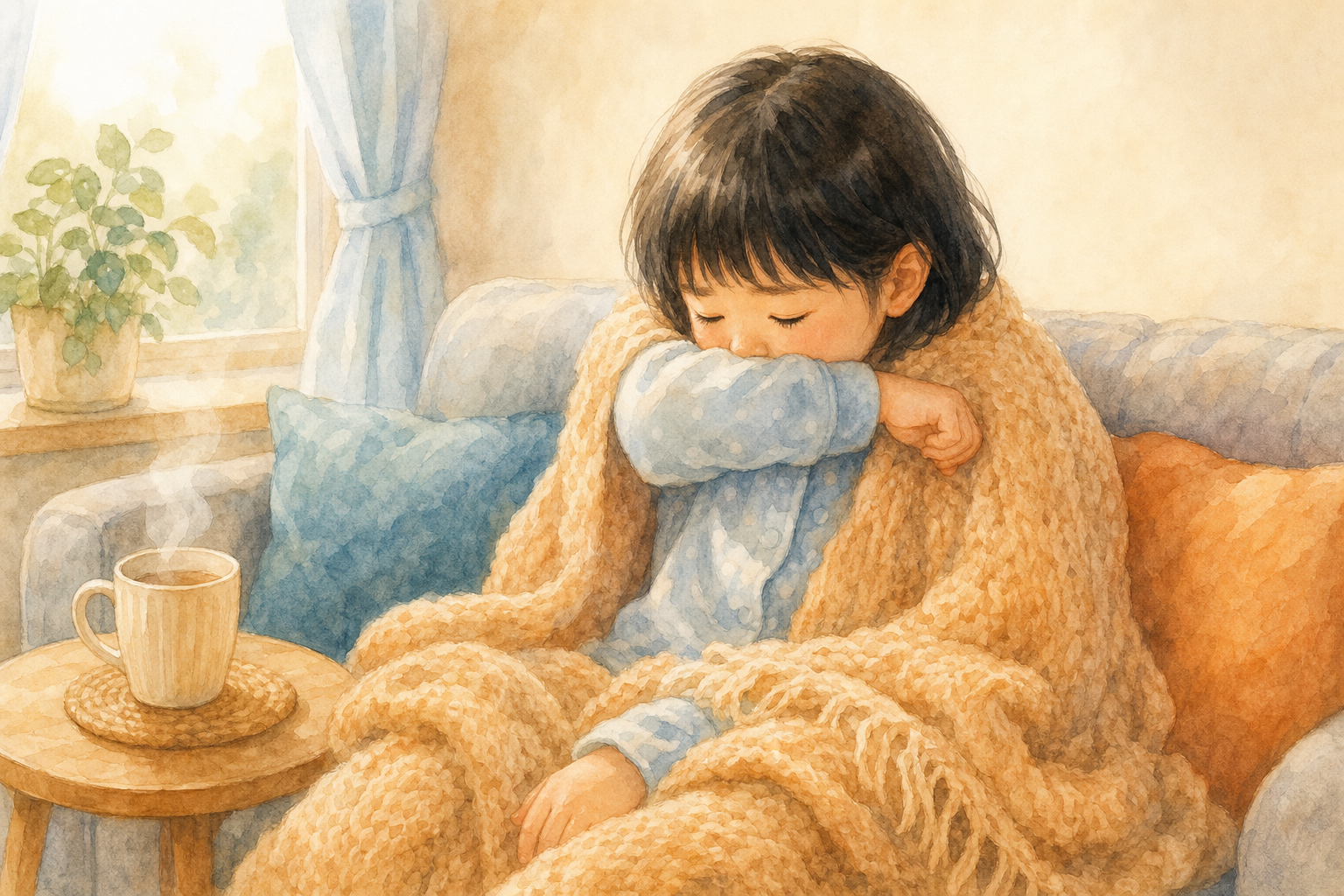 咳をしている子どものイラスト