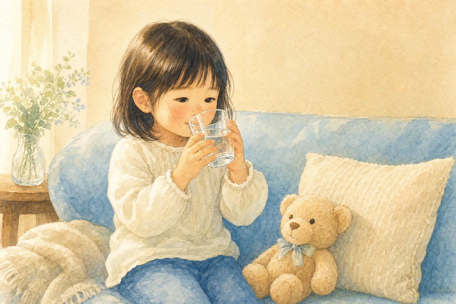 水分をとる子どものイラスト