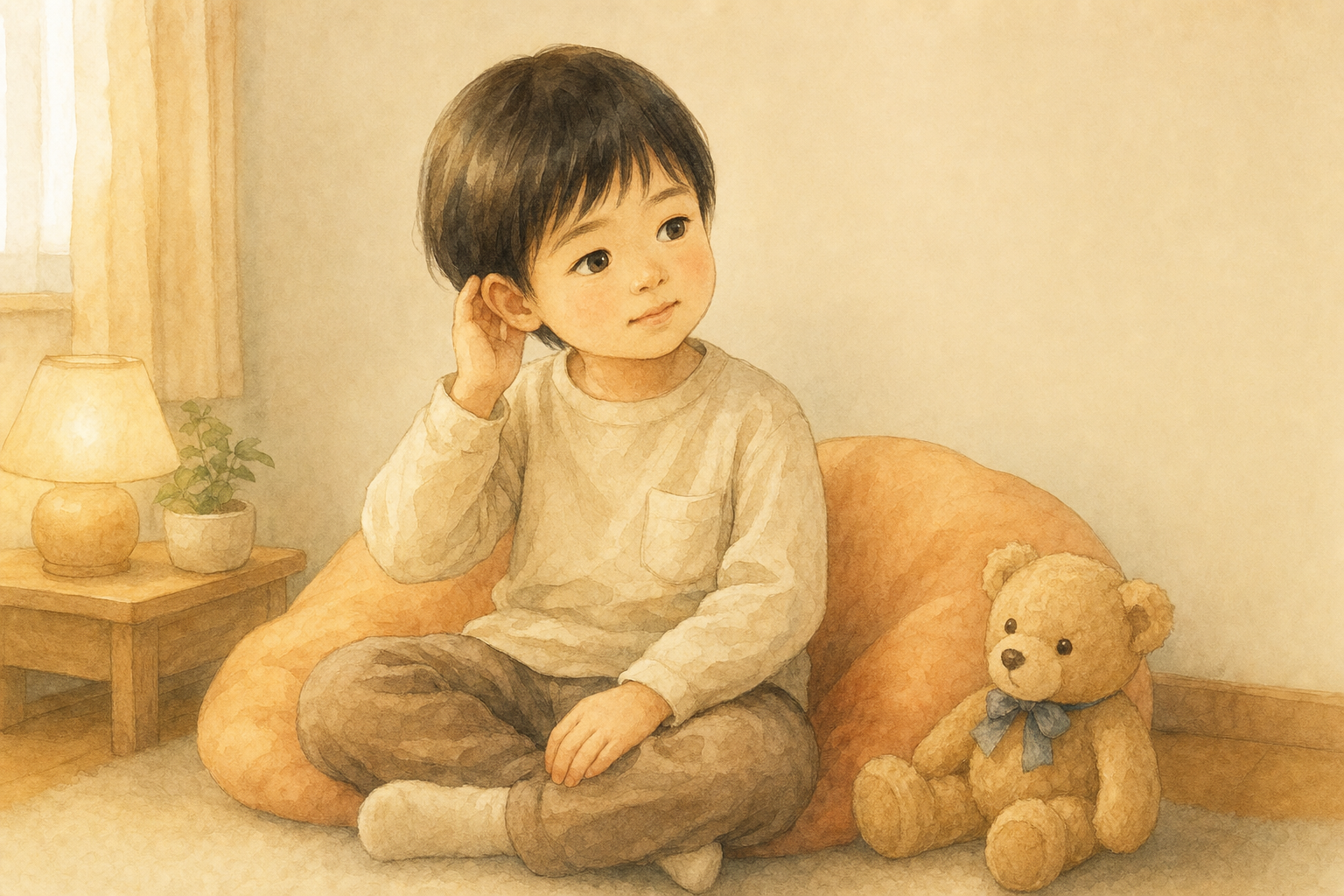 耳に手を当てる子どものイラスト