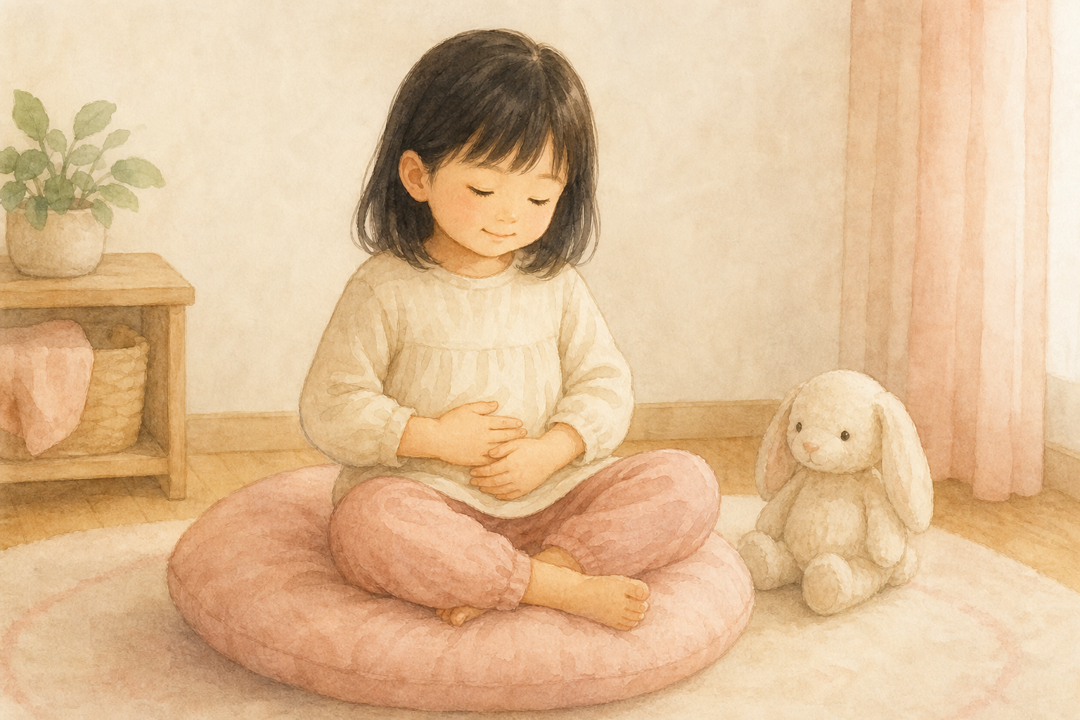 お腹を抱えている子どものイラスト
